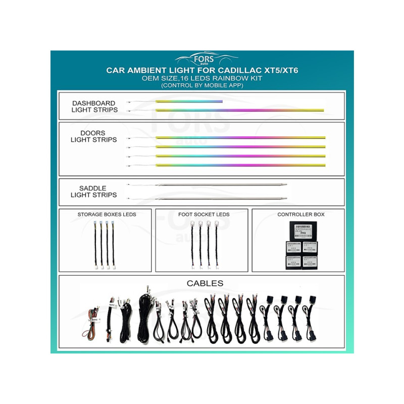 Ambient interior lighting FORS.auto for Cadillac XT5/XT6 (Rainbow Kit)-16 LEDs