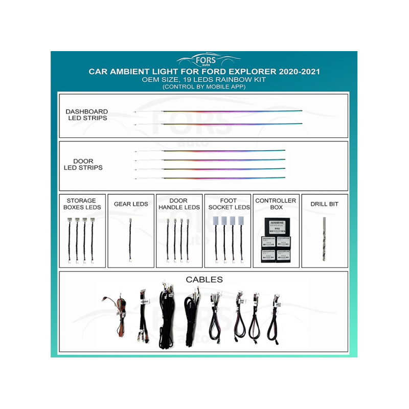 Ambient interior lighting FORS.auto for Ford Explorer 2020-2021 (Rainbow Kit)-19 LEDs