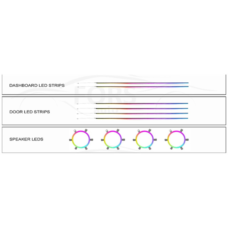 Ambient interior lighting FORS.auto for Ford Mustang Mach-E 2021-2024 (Rainbow Kit)-21 LEDs