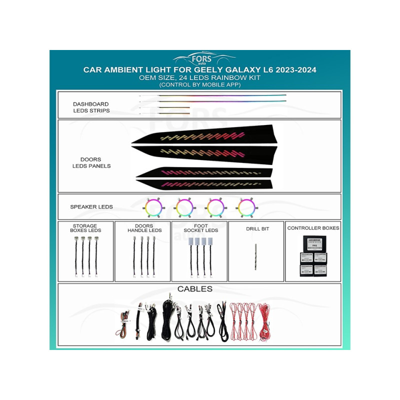 Ambient interior lighting FORS.auto for Geely L6 Galaxy 2023-2024 (Rainbow Kit)-24 LEDs