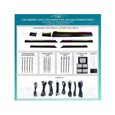 Ambient lighting FORS.auto for interior Honda Civic 2016-2021 (Carbon Fiber Rainbow Kit)-20 LEDs
