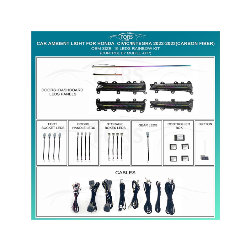 Ambient interior lighting FORS.auto for Honda Civic/Integra 2022-2023 (Carbon Fiber)-19 LEDs
