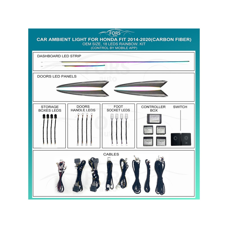 Ambient interior lighting FORS.auto for Honda Fit 2014-2020 (Carbon Fiber)-18 LEDs