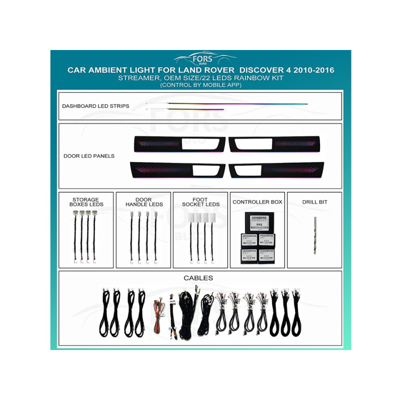 Ambient interior lighting FORS.auto for Land Rover Discovery 4 2010-2016 (Streamer)-22 LEDs