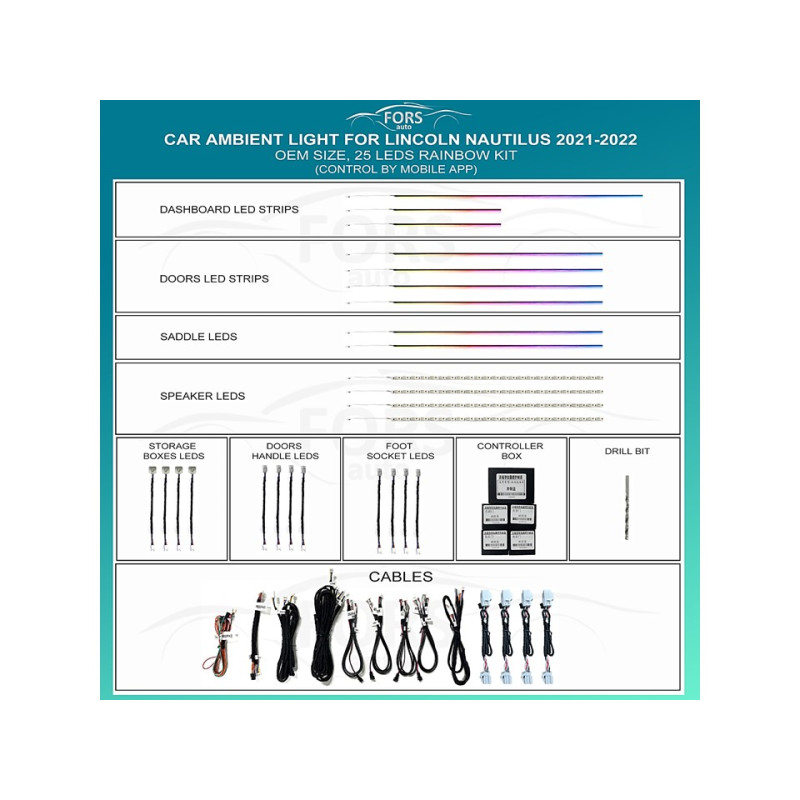 Ambient interior lighting FORS.auto for Lincoln Nautilus 2021-2022 (Rainbow Kit)-25 LED