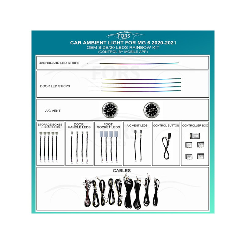 Ambient interior lighting FORS.auto for MG 6 2020-2021 (Rainbow Kit)-20 LEDs