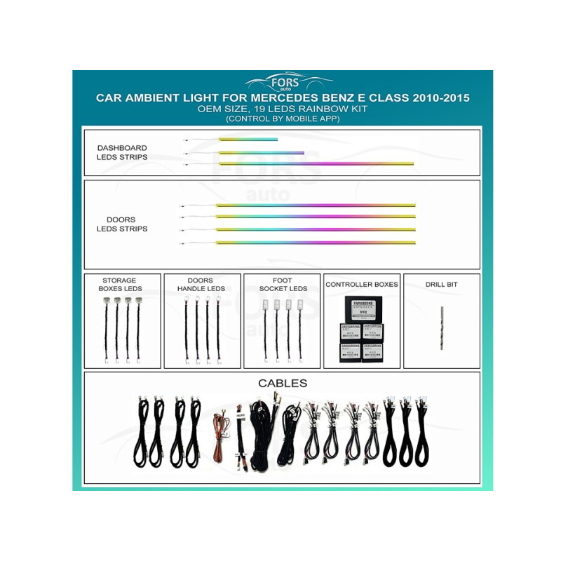 Ambient interior lighting FORS.auto for Mercedes-Benz E-Class 2010-2015 (Rainbow Kit)-19 LEDs