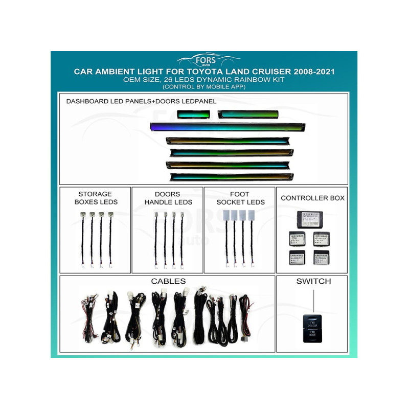 Ambient interior lighting FORS.auto for Toyota Land Cruiser 2008-2021 (Dynamic Rainbow Kit)-26 LEDs