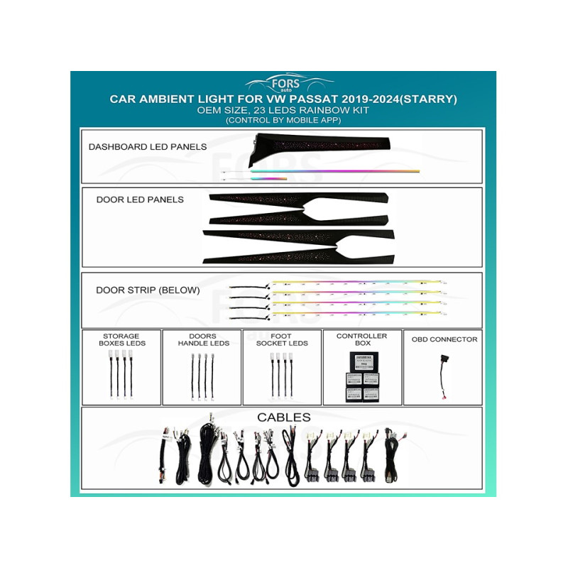 Ambient interior lighting FORS.auto for Volkswagen Passat 2019-2024 (Starry)-23 LEDs