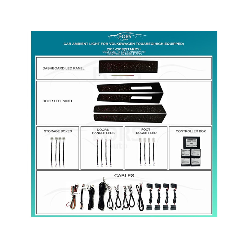 Ambient interior lighting FORS.auto for Volkswagen Touareg 2011-2018 (High Equipped-Equipped-Starry)-18 LEDs