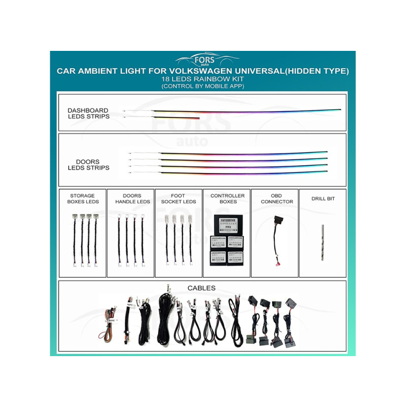 Ambient interior lighting FORS.auto Universal for VW (Hidden Type)-18 LEDs
