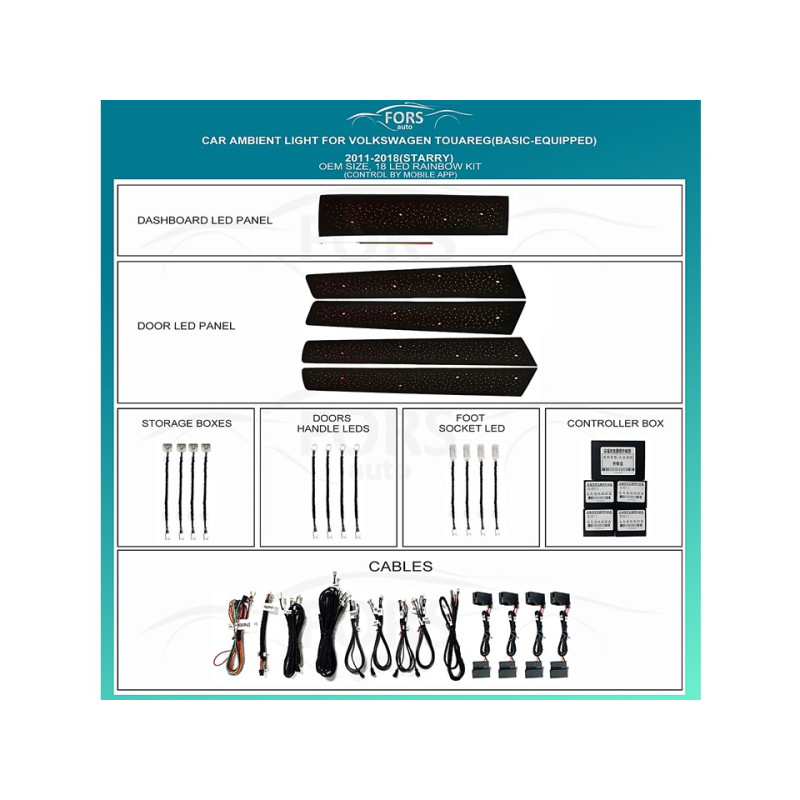 Ambient interior lighting FORS.auto for Volkswagen Touareg 2011-2018 (Basic Equipped-Starry)-18 LEDs