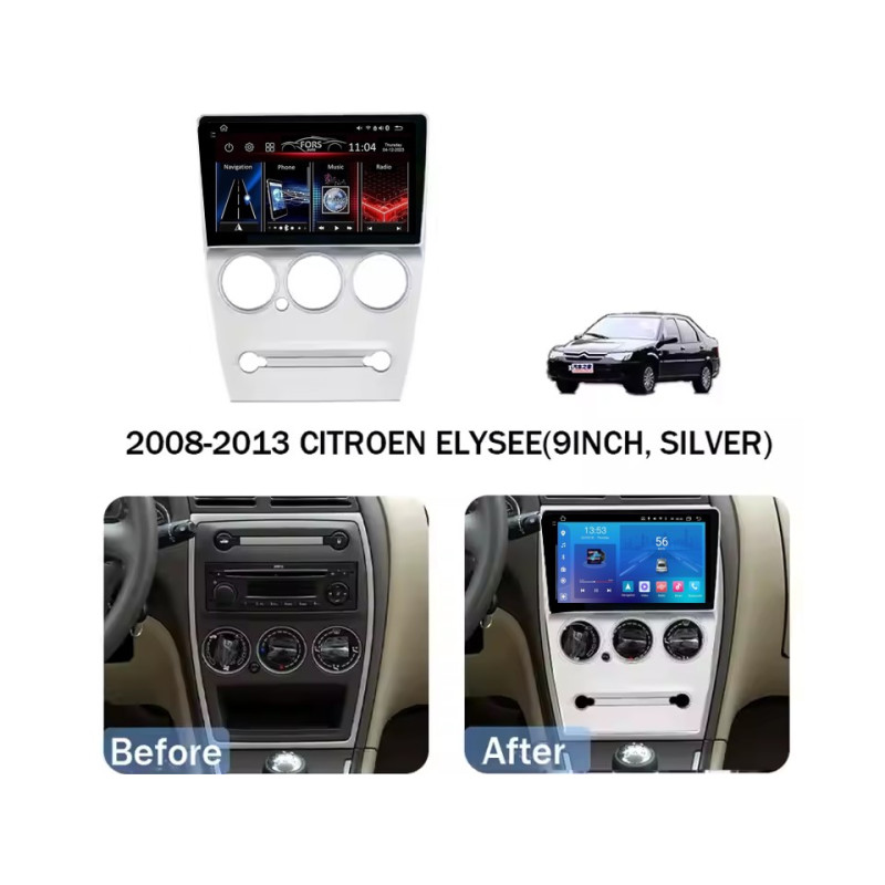 Android head unit FORS.auto FS 2 ULTRA for Citroen C-Elysee (2+32Gb, 9", silver) 2008-2013