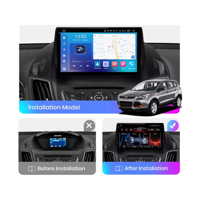 Android head unit FORS.auto FS 4 PRO for Ford Kuga (4+64Gb, 9") 2013-2018