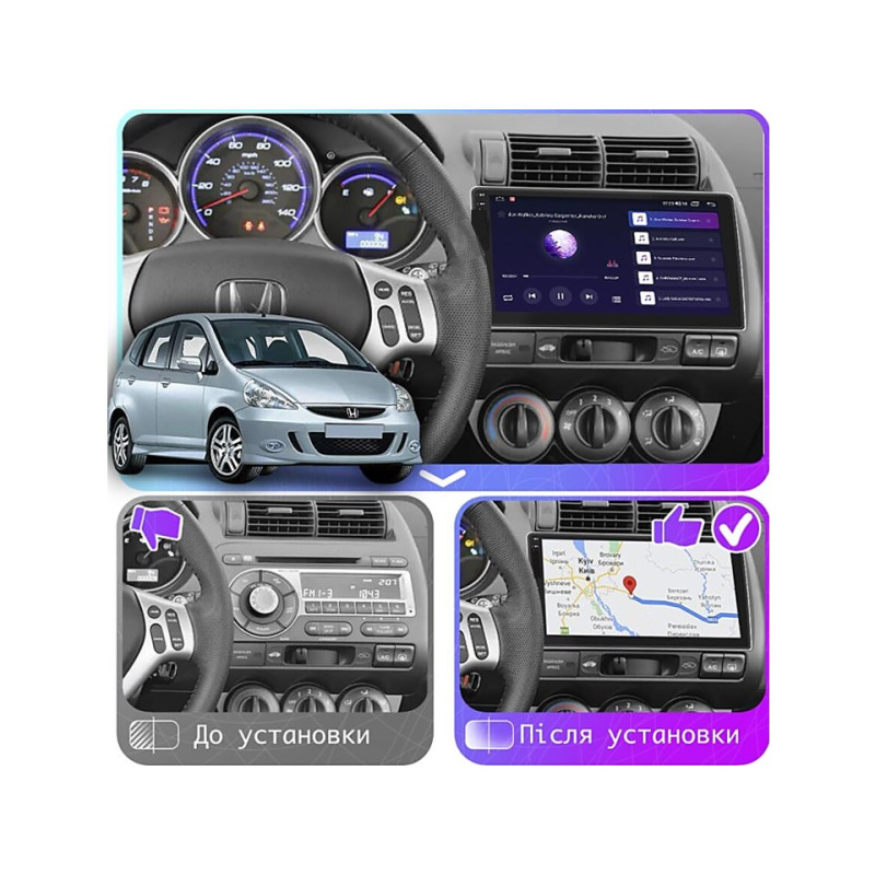 Android head unit FORS.auto FS 4 PRO for Honda Jazz (4+64Gb, 9", LHD, Manual AC) 2001-2005