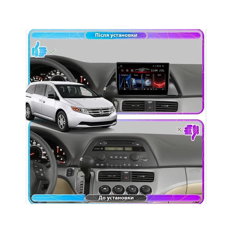 Android head unit FORS.auto FS 4 MAX Qled for Honda Odyssey (4+32Gb, 10", LHD, American version) 2005-2010