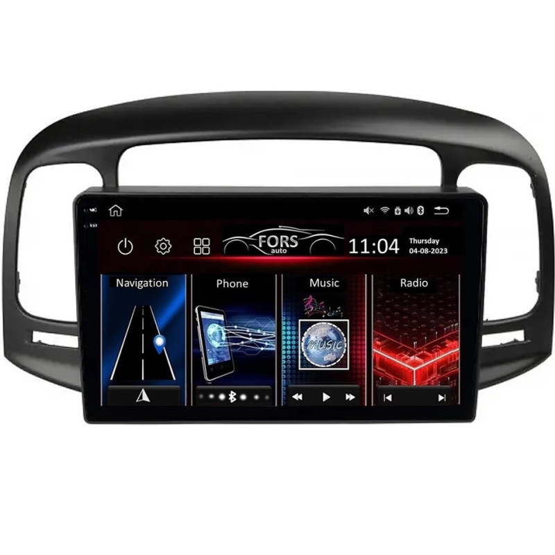 Android head unit FORS.auto FS 4 MAX for Hyundai Accent 2009-2012/Verna (4+32Gb, 9", black) 2008-2011
