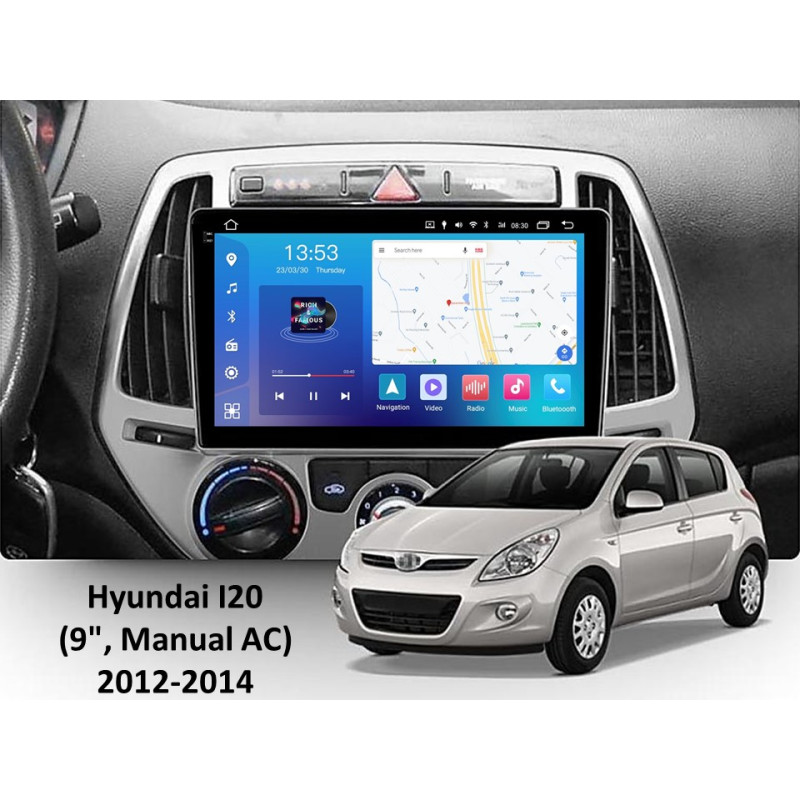 Android head unit FORS.auto FS 2 PRO for Hyundai i20 (2+32Gb, 9", Manual AC) 2012-2014