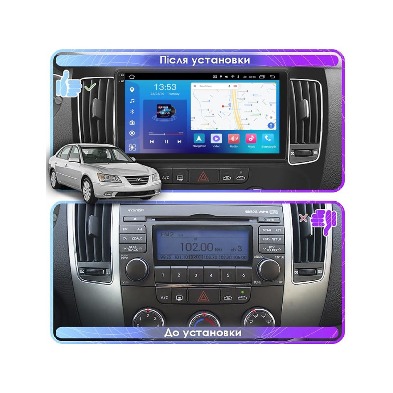 Android head unit FORS.auto FS 6 MAX for Hyundai Sonata/NF (6+128Gb, 9", Manual AC) 2008-2010