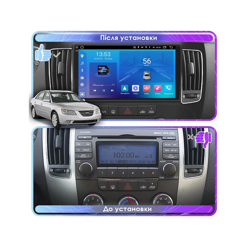 Android head unit FORS.auto FS 2 ULTRA for Hyundai Sonata/NF (2+32Gb, 9", Manual AC) 2008-2010