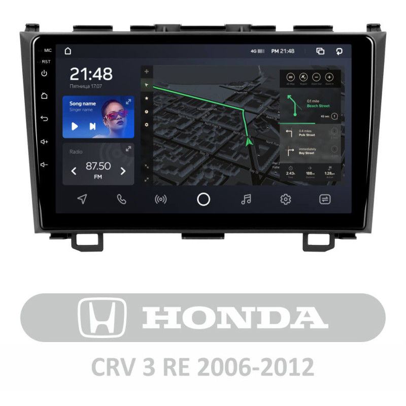 Android head unit AMS T910 6+128 Gb Honda CR-V 3 RE 2006-2012 9″