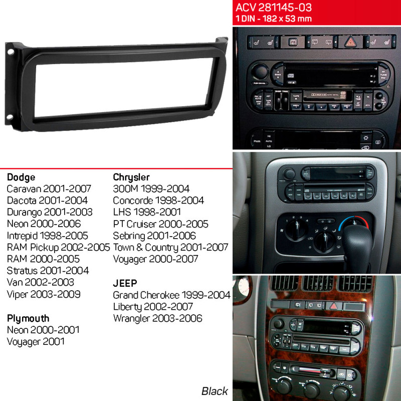 Adapter frame for Chrysler 300M, PT Cruiser, Sebring, Voyager ACV 281145-03