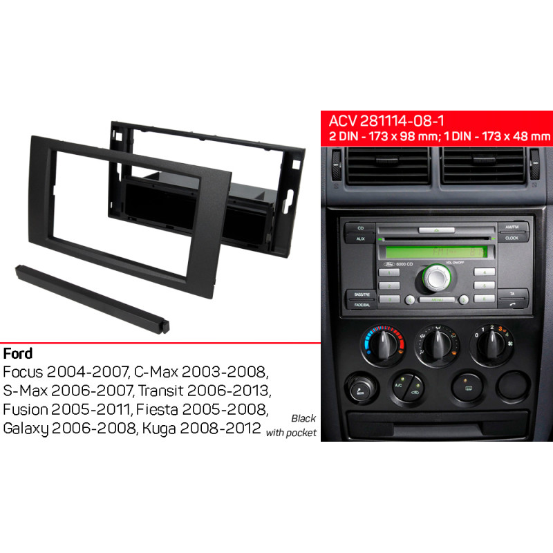 Adapter frame for Ford Transit, Focus, C-Max, S-Max, Fusion, Fiesta, Galaxy, Kuga ACV 281114-08-1