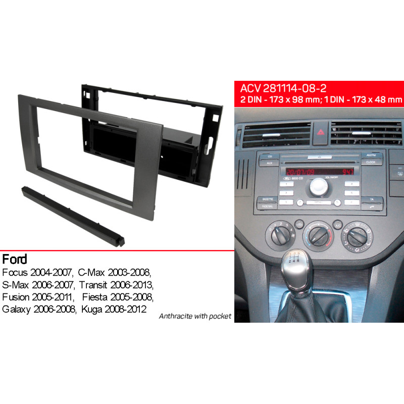 Adapter frame for Ford Transit, Focus, C-Max, S-Max, Fusion, Fiesta, Galaxy, Kuga ACV 281114-08-2