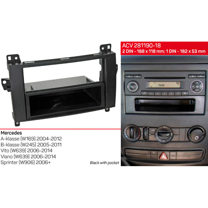 Adapter frame for Mercedes Vito, Viano, Sprinter, W639, W169, W245 ACV 281190-18