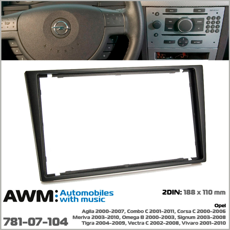 Adapter frame for Opel Agila, Combo, Corsa, Meriva, Omega, Signum, Tigra, Vectra, Vivaro AWM 781-07-104