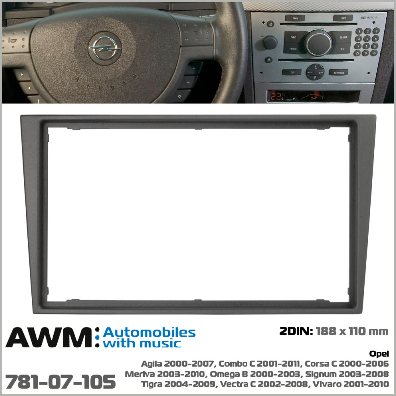 Adapter frame for Opel Agila, Combo, Corsa, Meriva, Omega, Signum, Tigra, Vectra, Vivaro AWM 781-07-105