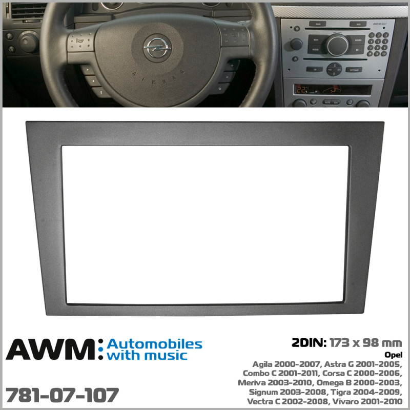 Adapter frame for Opel Agila, Combo, Corsa, Meriva, Omega, Signum, Tigra, Vectra, Vivaro AWM 781-07-107