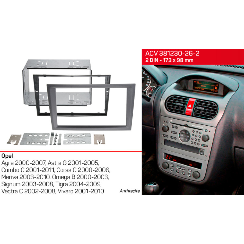Adapter frame for Opel Agila, Combo, Corsa, Meriva, Omega, Vectra, Vivaro ACV 381230-26-2